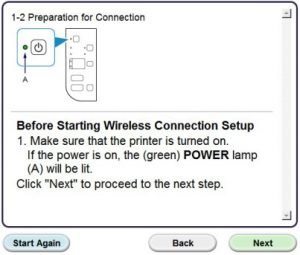 canon printer power button on
