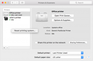 reset your printer